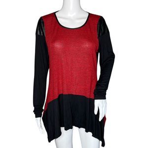 Patrizia Luca Shirt Womens Large Black Red Colorblock Tunic Top Blouse Lagenlook